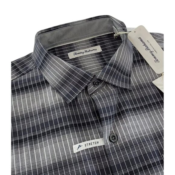 Tommy Bahama Men's Small Fog Grey Lazlo Ombre Stripe Silk Blend Shirt - Picture 2 of 9